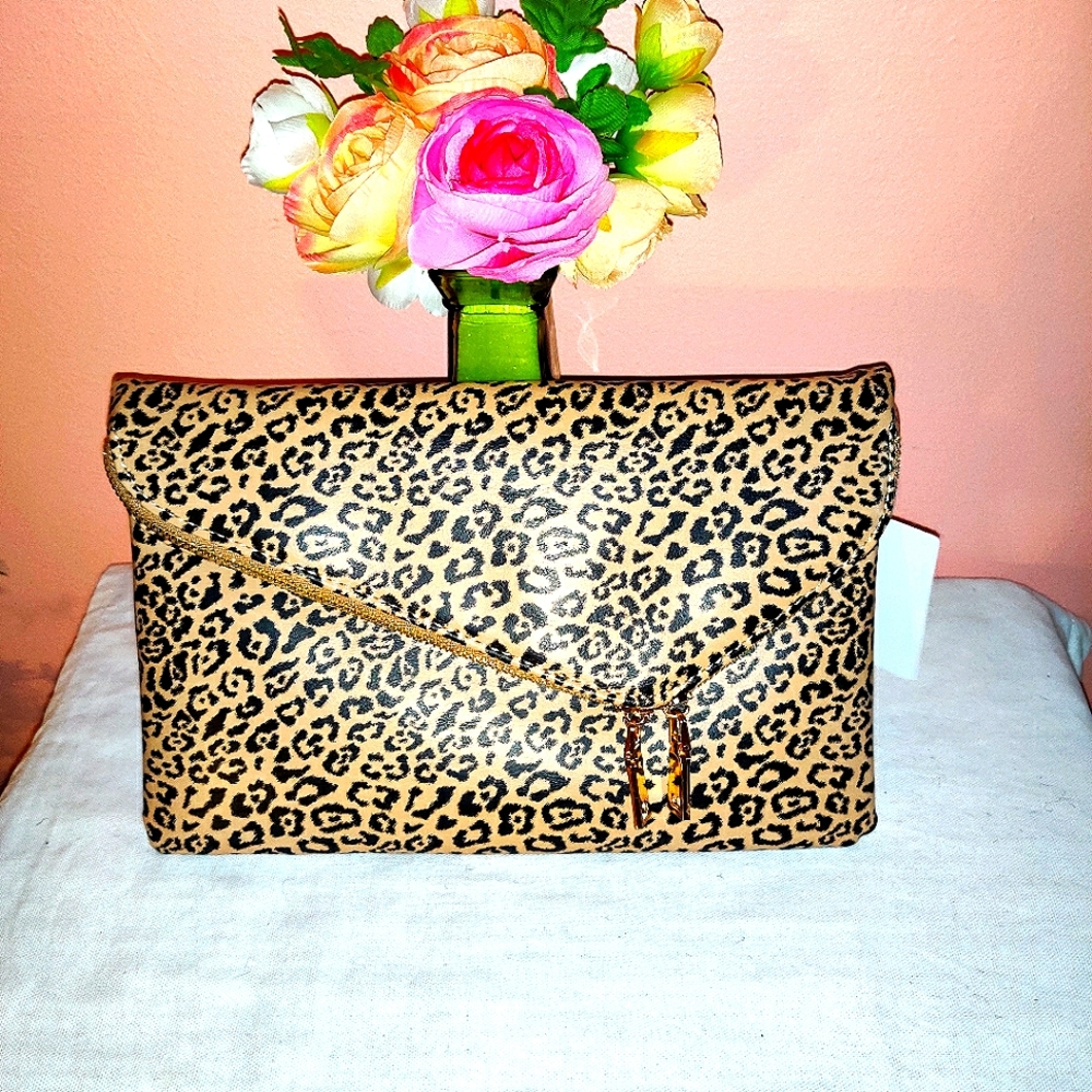 Faux Leather Leopard Clutch - Large